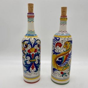 Pair of wine bottles with classic decorations