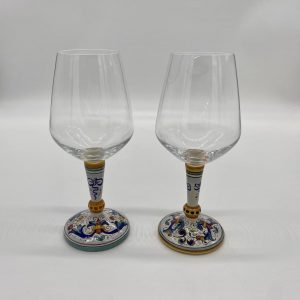 Pair of wine glasses with Italian crystal and stem with "Ricco Deruta" decoration
