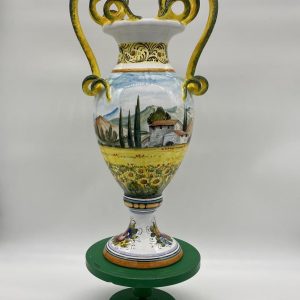 Amphora with two handles with Tuscan landscape and flowers decoration