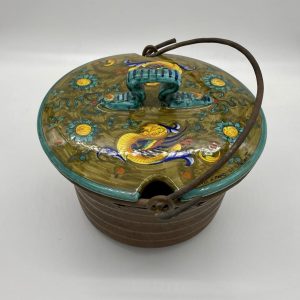Antique copper cauldron with Raffaellesco decoration
