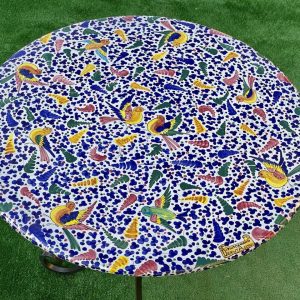Table complete with iron base multi colored Arabesco decoration diameter 70 cm