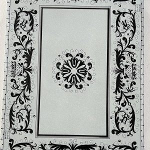 Table complete with iron base with Black and White Ricco Deruta a decoration 100 cm x 70 cm